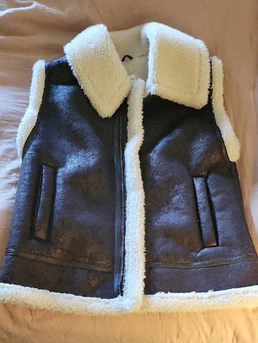 AERIE OFFLINE Faux Shearling Lined Brown Vest with Cream Collar - Picture 5 of 14